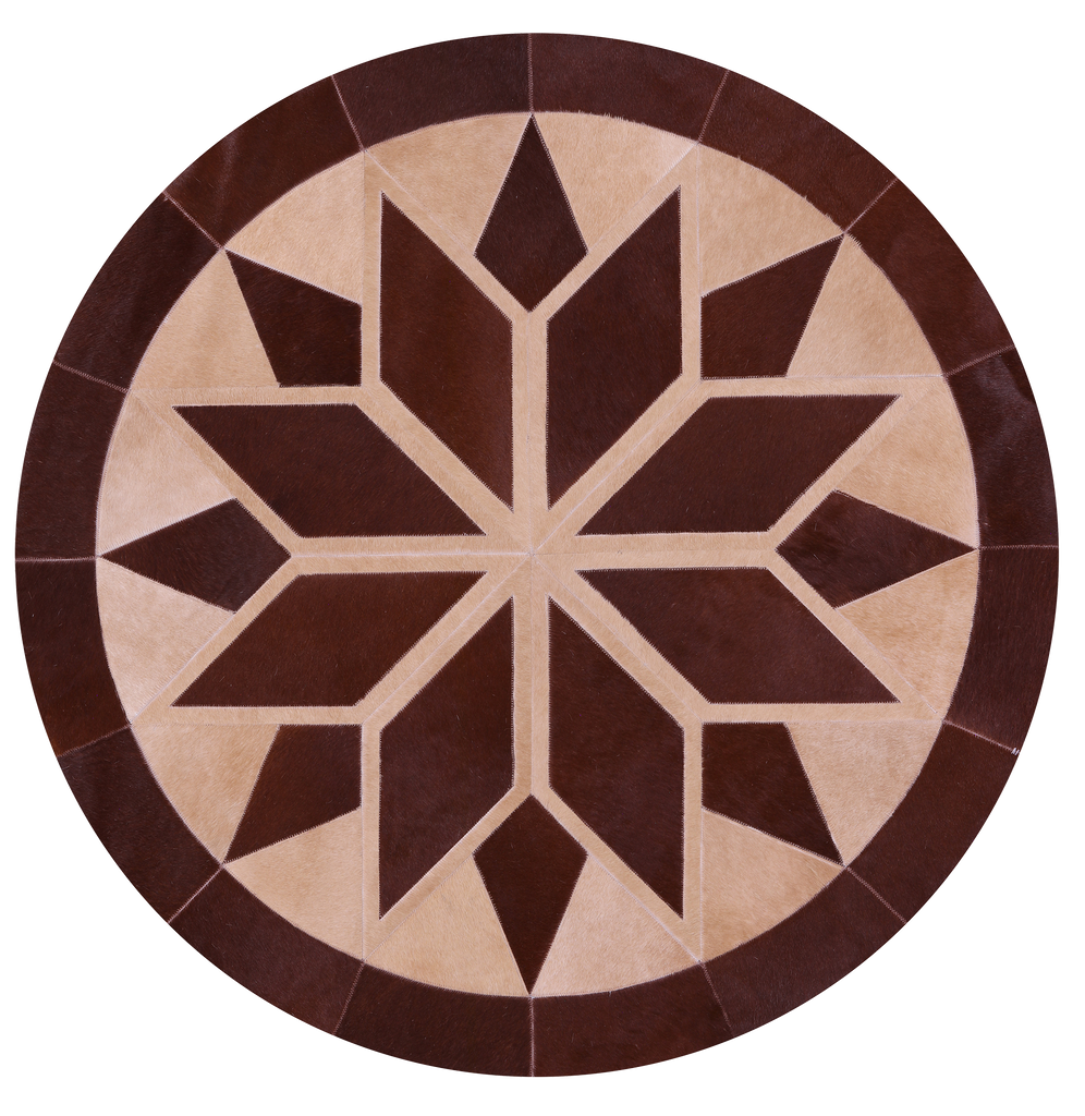 Brown Round Star Patchwork Natural Cowhide Rug - 5' 0" x 5' 0"