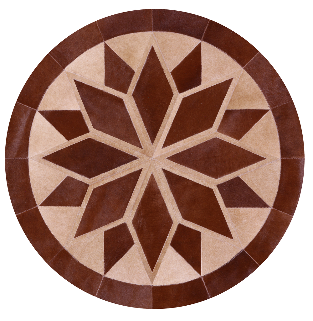 Brown Round Patchwork Natural Cowhide Rug - 5' 0" x 5' 0"