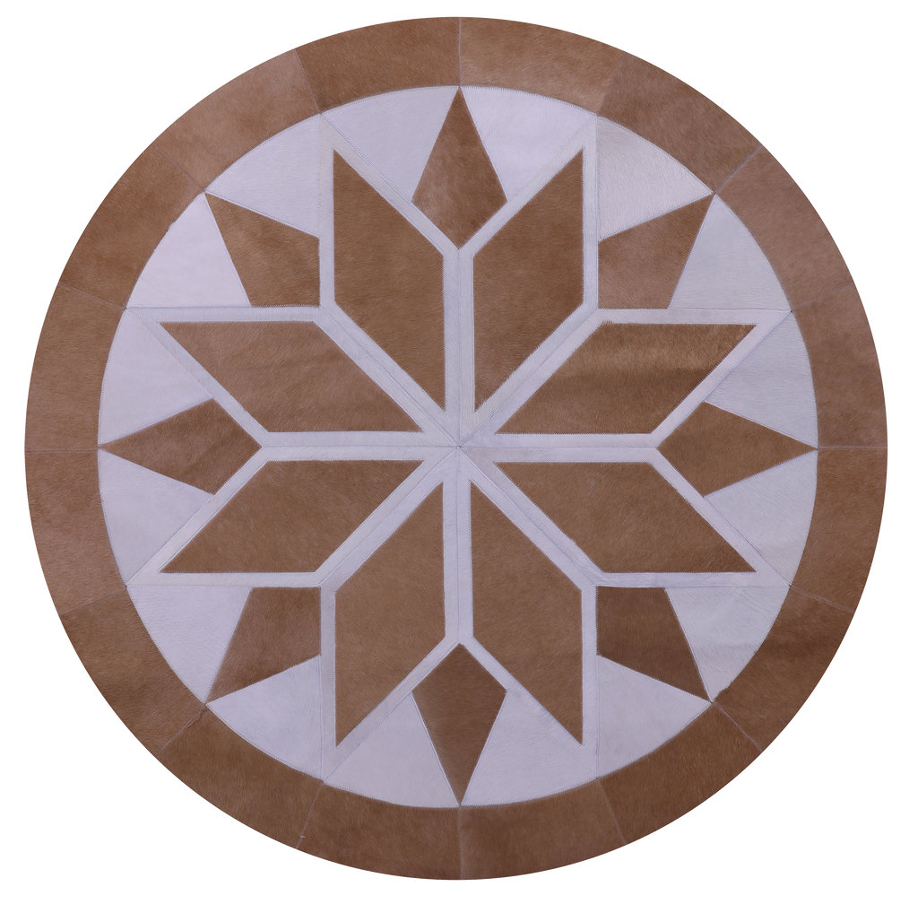 Brown & White Round Patchwork Natural Cowhide Rug - 5' 0" x 5' 0"