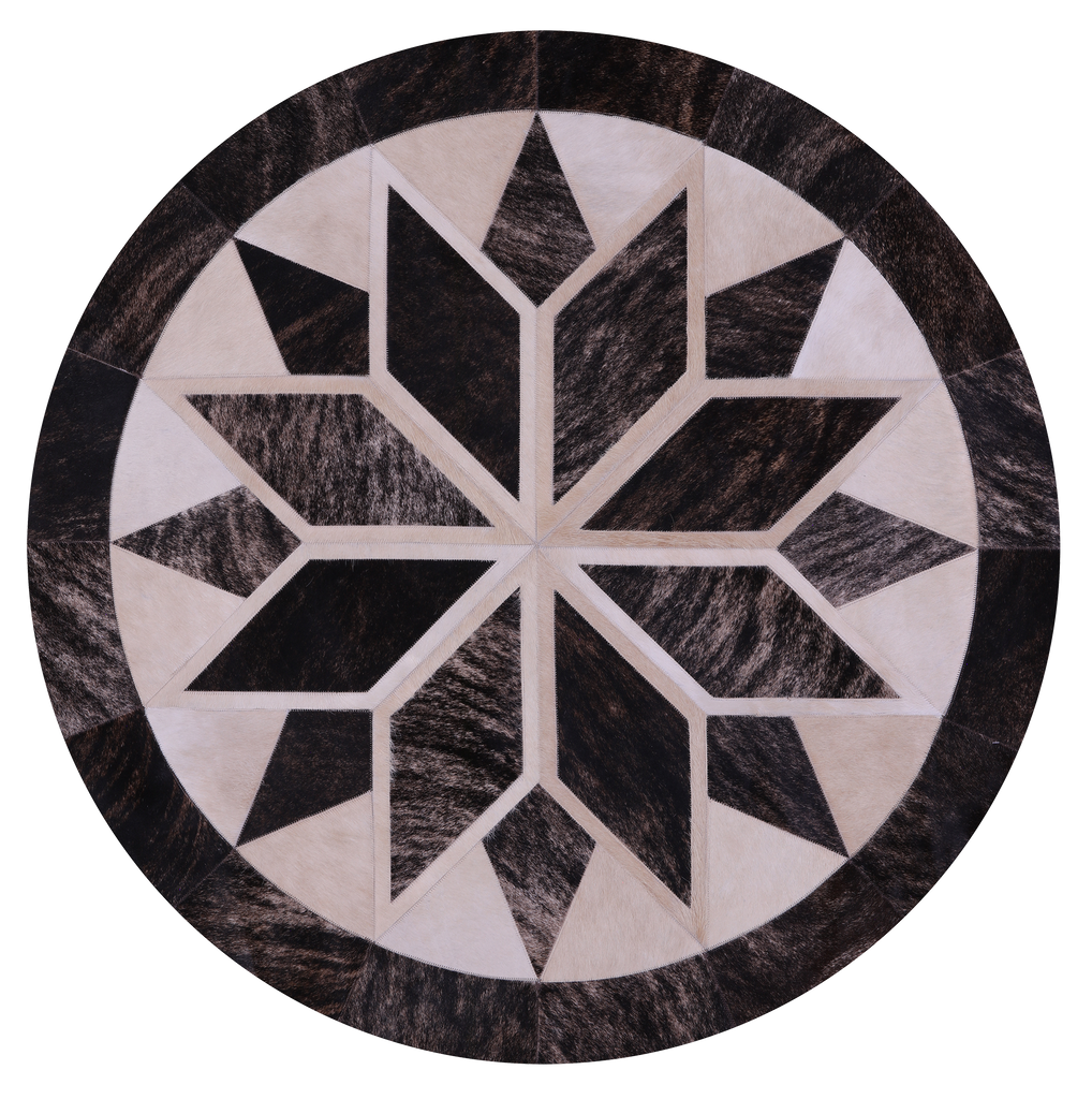 Brindle Round Patchwork Brown Natural Cowhide Rug - 5' 0" x 5' 0"