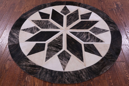 Brindle Round Patchwork Brown Natural Cowhide Rug - 5' 0