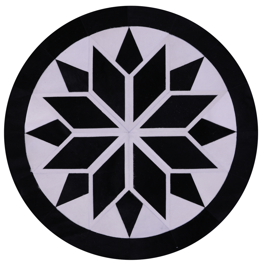 Black & White Round Patchwork Natural Cowhide Rug - 5' 0" x 5' 0"