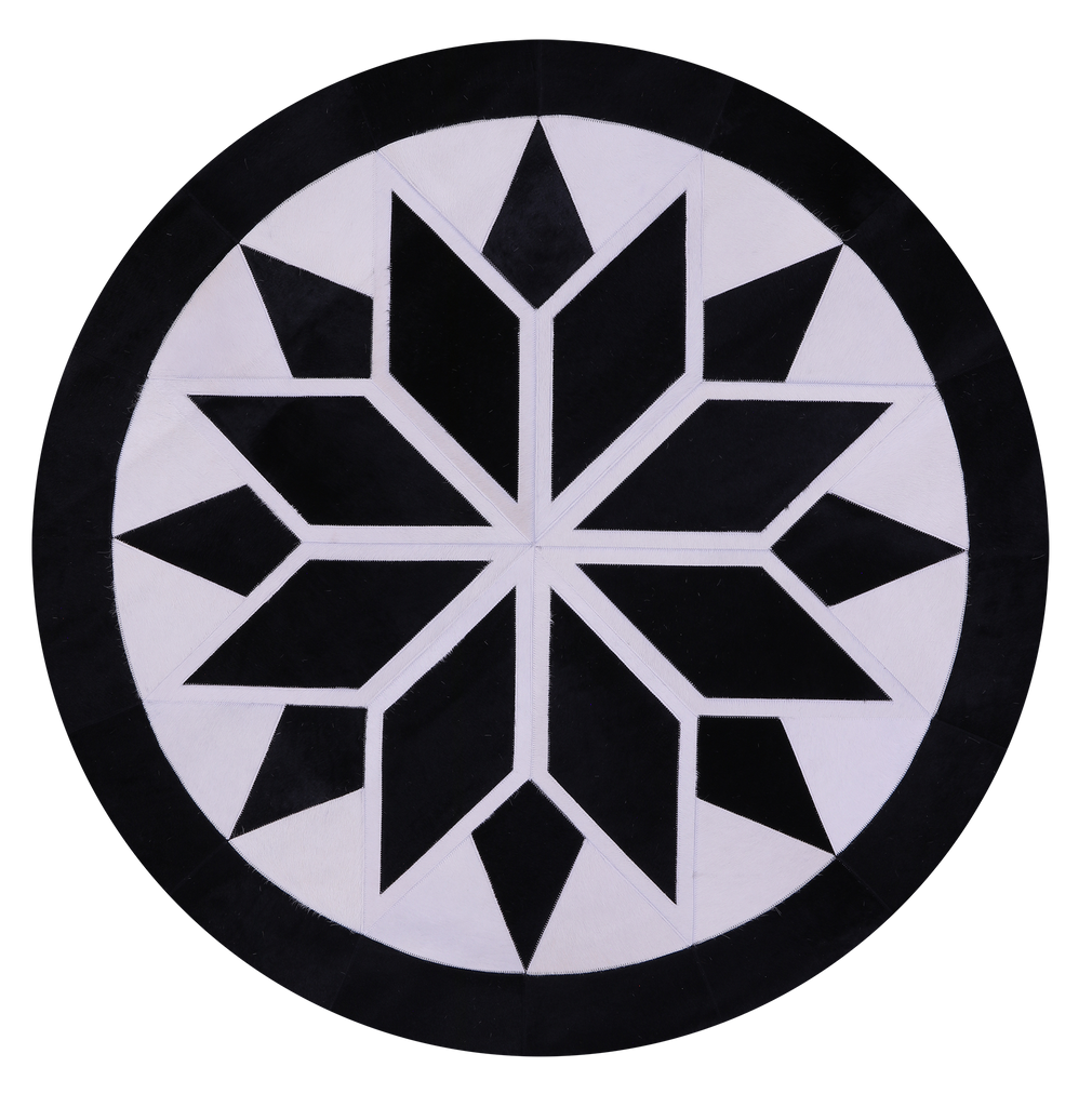 Black & White Round Patchwork Natural Cowhide Rug - 5' 0" x 5' 0"