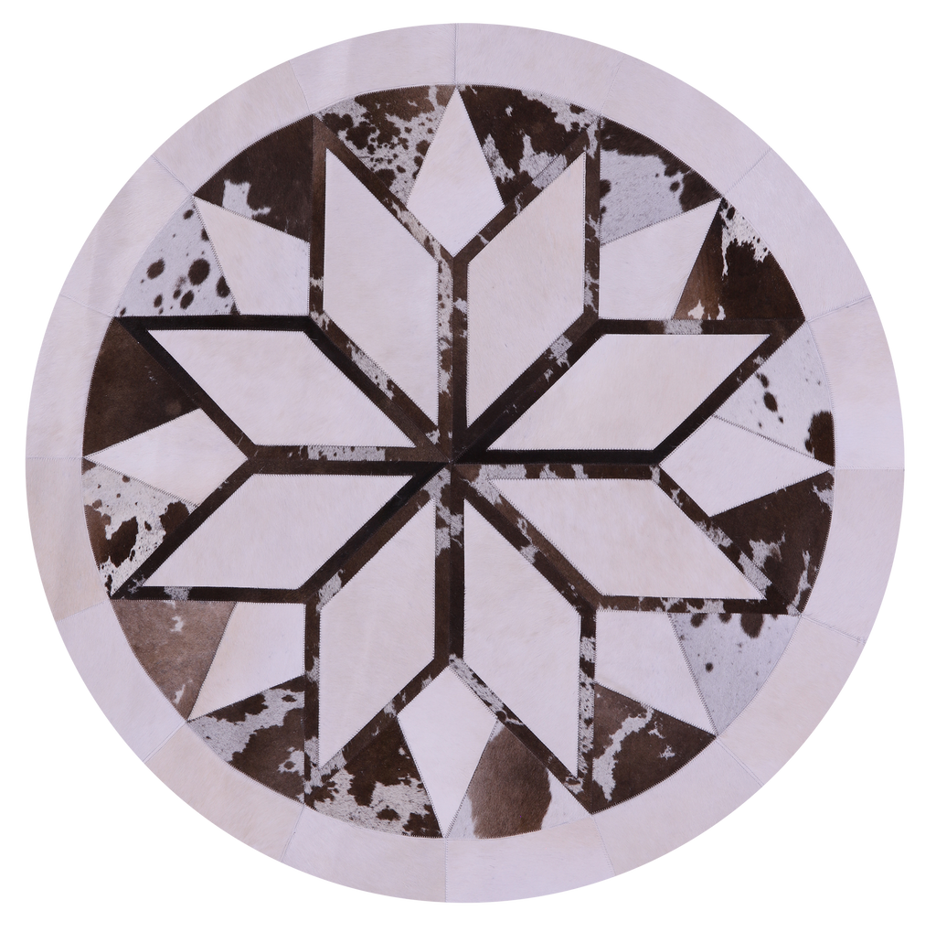 Brown & White Round Patchwork Natural Cowhide Rug - 5' 0" x 5' 0"