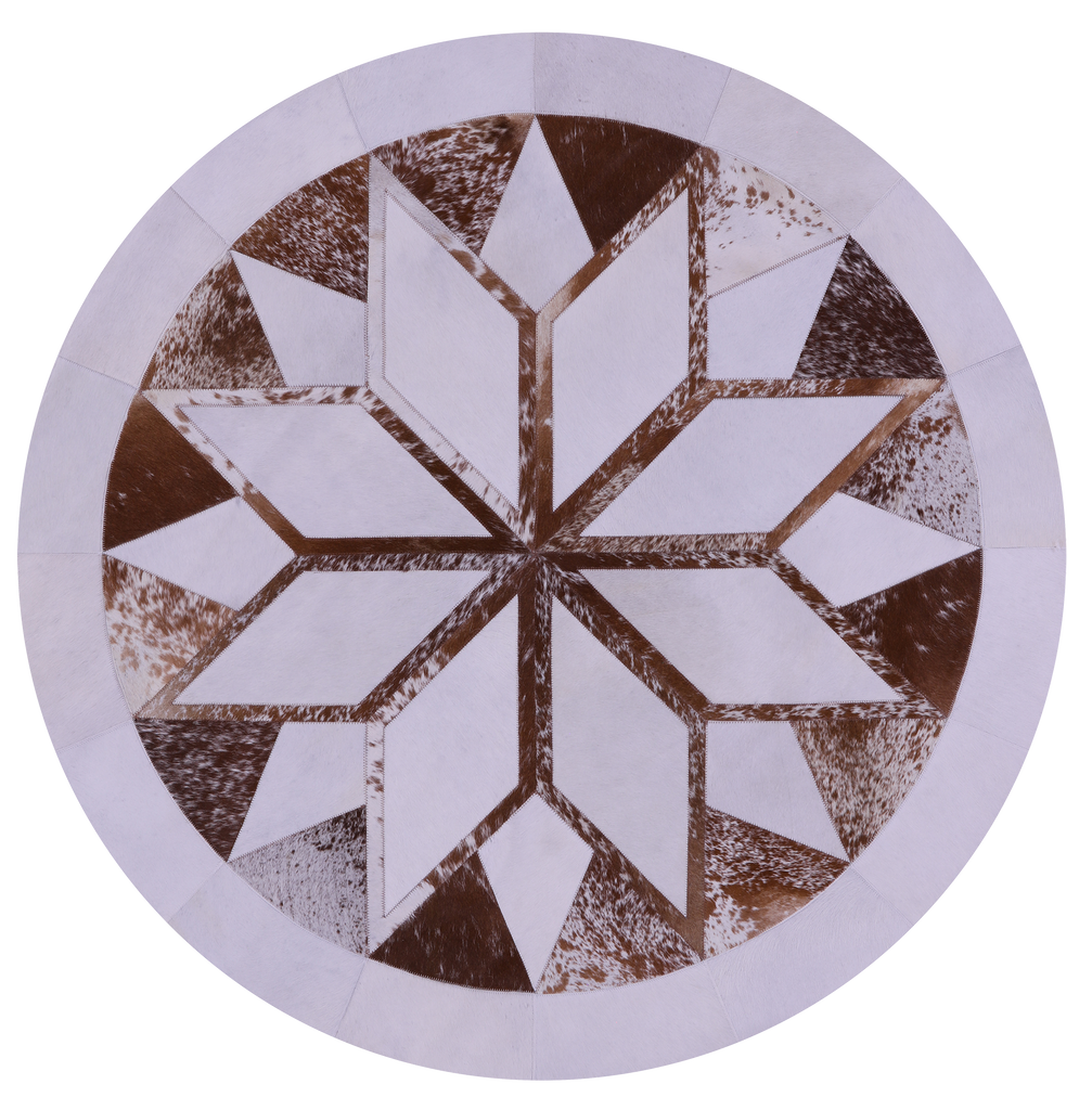 Brown & White Round Patchwork Natural Cowhide Rug - 5' 0" x 5' 0"