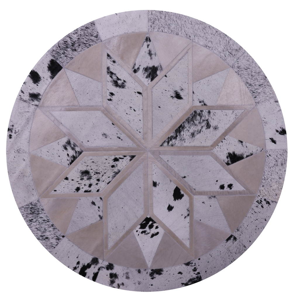 Black Salt & Pepper Round Patchwork Natural Cowhide Rug - 5' 0" x 5' 0"