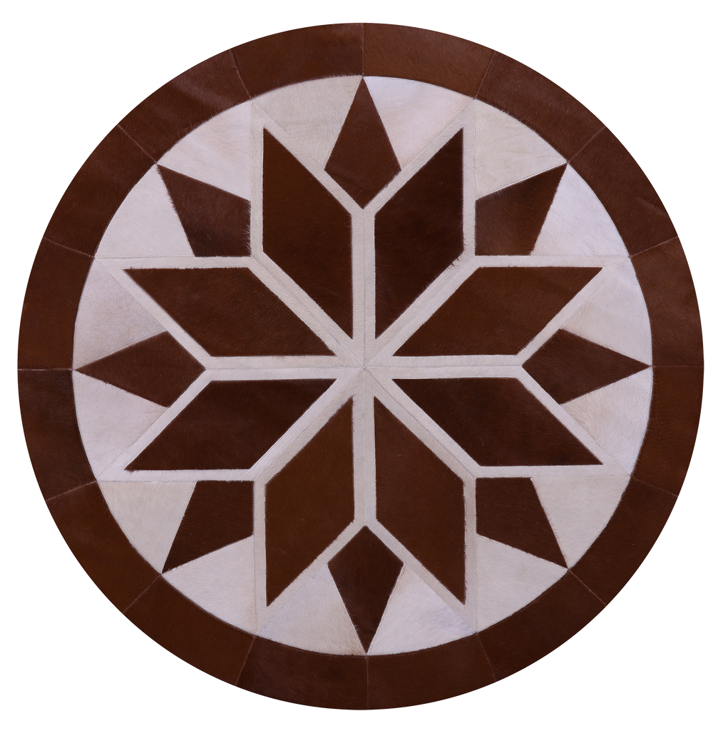 Brown & White Round Patchwork Natural Cowhide Rug - 5' 0" x 5' 0"