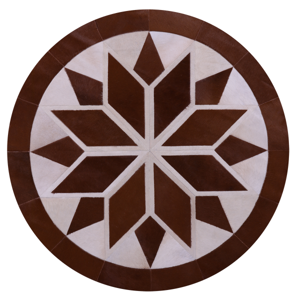 Brown & White Round Patchwork Natural Cowhide Rug - 5' 0" x 5' 0"