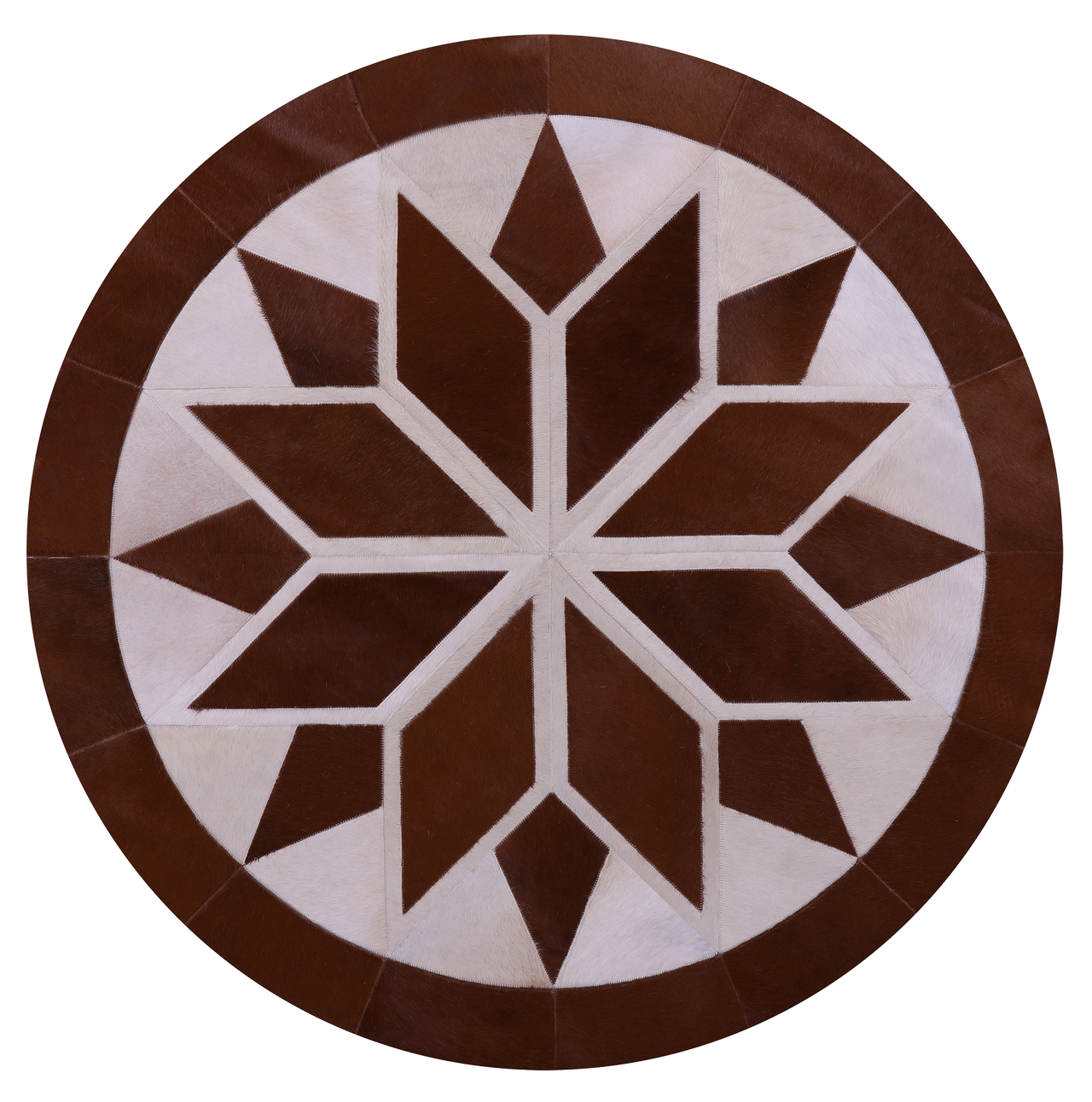 Brown & White Round Patchwork Natural Cowhide Rug - 5' 0" x 5' 0"