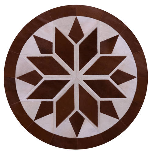 Brown & White Round Patchwork Natural Cowhide Rug - 5' 0