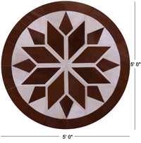 Thumbnail for Brown & White Round Patchwork Natural Cowhide Rug - 5' 0