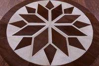 Thumbnail for Brown & White Round Patchwork Natural Cowhide Rug - 5' 0
