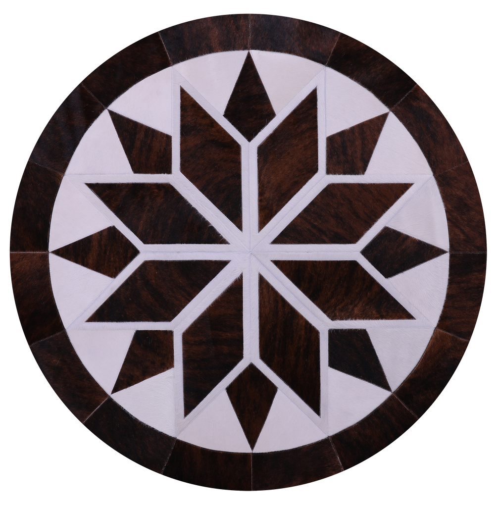 Brown & White Round Patchwork Natural Cowhide Rug - 5' 0" x 5' 0"