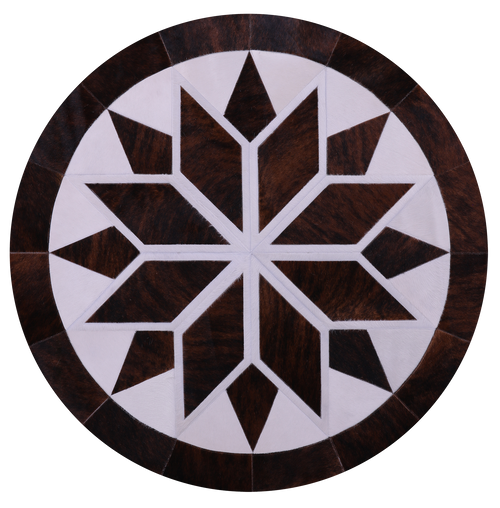 Brown & White Round Patchwork Natural Cowhide Rug - 5' 0