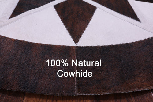 Brown & White Round Patchwork Natural Cowhide Rug - 5' 0
