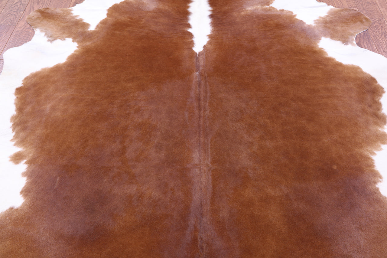 Brown & White Natural Cowhide Rug - XX-Large 8' 0"H x 7' 5"W