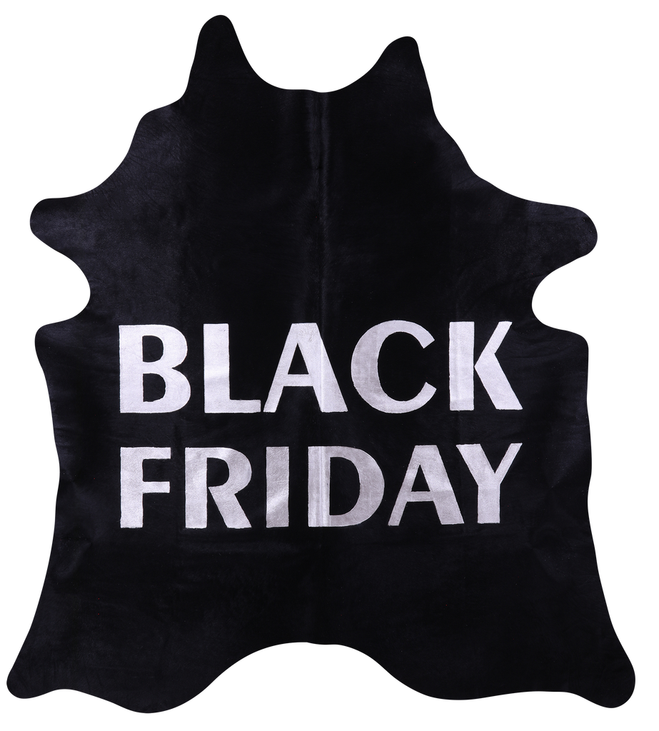 Black Friday Printed Natural Cowhide Rug - X-Large 7'6"H x 6'11"W
