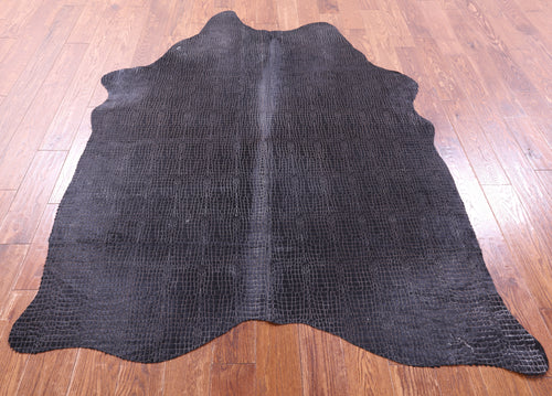 Crocodile Animal Print Laser Engraved Natural Cowhide Rug - Large 6'11