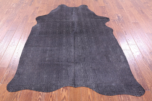 Crocodile Animal Print Laser Engraved Natural Cowhide Rug - Large 6'6