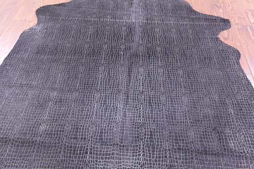 Crocodile Animal Print Laser Engraved Natural Cowhide Rug - Large 6'6