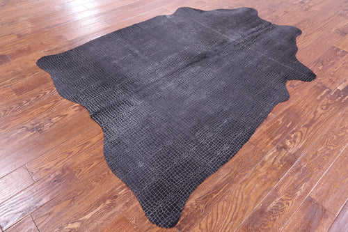 Crocodile Animal Print Laser Engraved Natural Cowhide Rug - Large 6'6