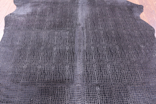 Crocodile Animal Print Laser Engraved Natural Cowhide Rug - Large 6'11