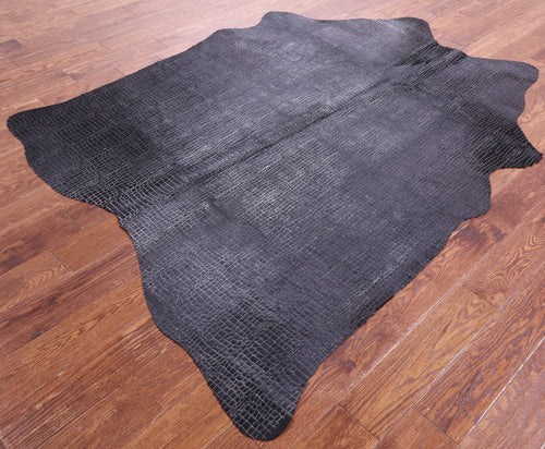 Crocodile Animal Print Laser Engraved Natural Cowhide Rug - Large 6'11