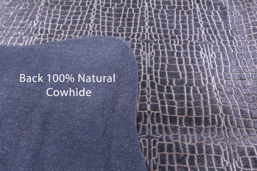 Crocodile Animal Print Laser Engraved Natural Cowhide Rug - Large 6'11