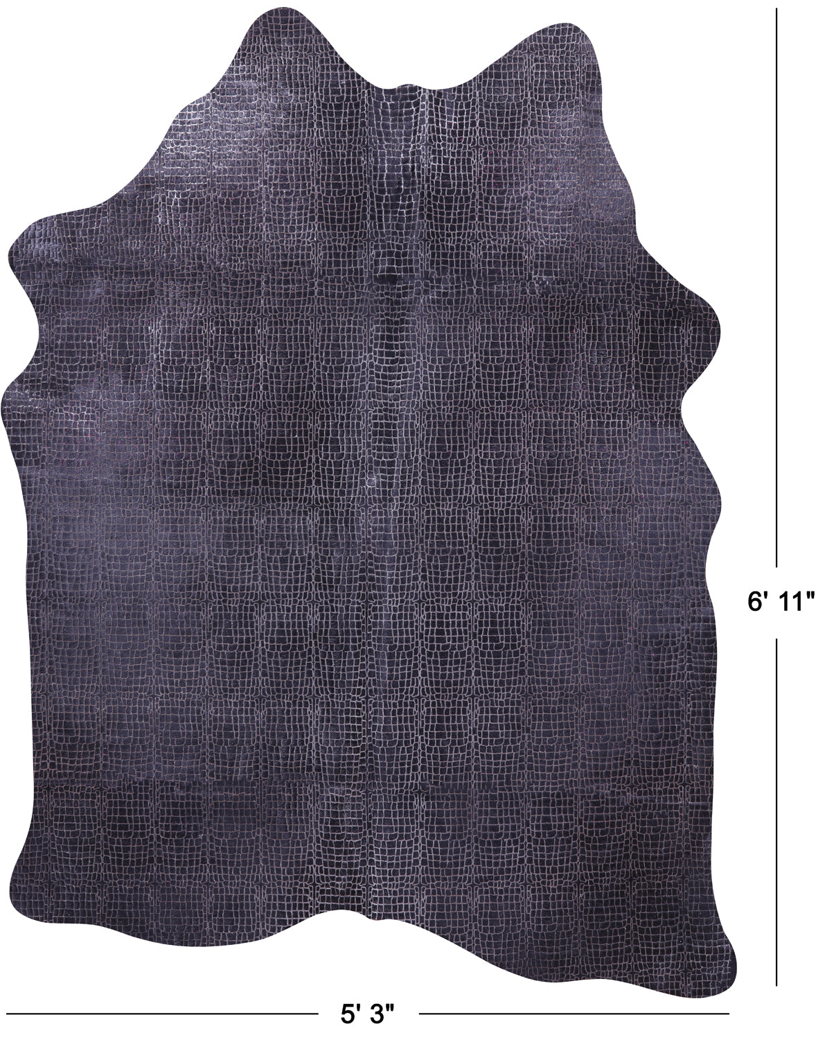 Crocodile Animal Print Laser Engraved Natural Cowhide Rug - Large 6'11"H x 5'3"W