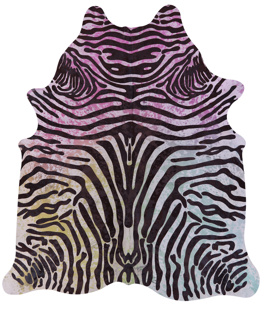 Zebra Animal Print Natural Dyed Cowhide Rug - X-Large 7'6"H x 6'8"W