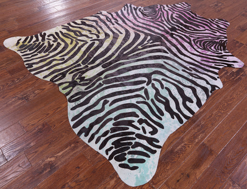 Zebra Animal Print Natural Dyed Cowhide Rug - X-Large 7'6