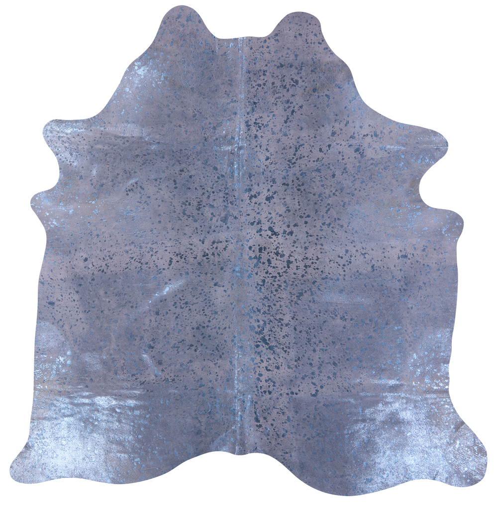 Blue Metallic Natural Cowhide Rug - Large 6'10"H x 6'9"W