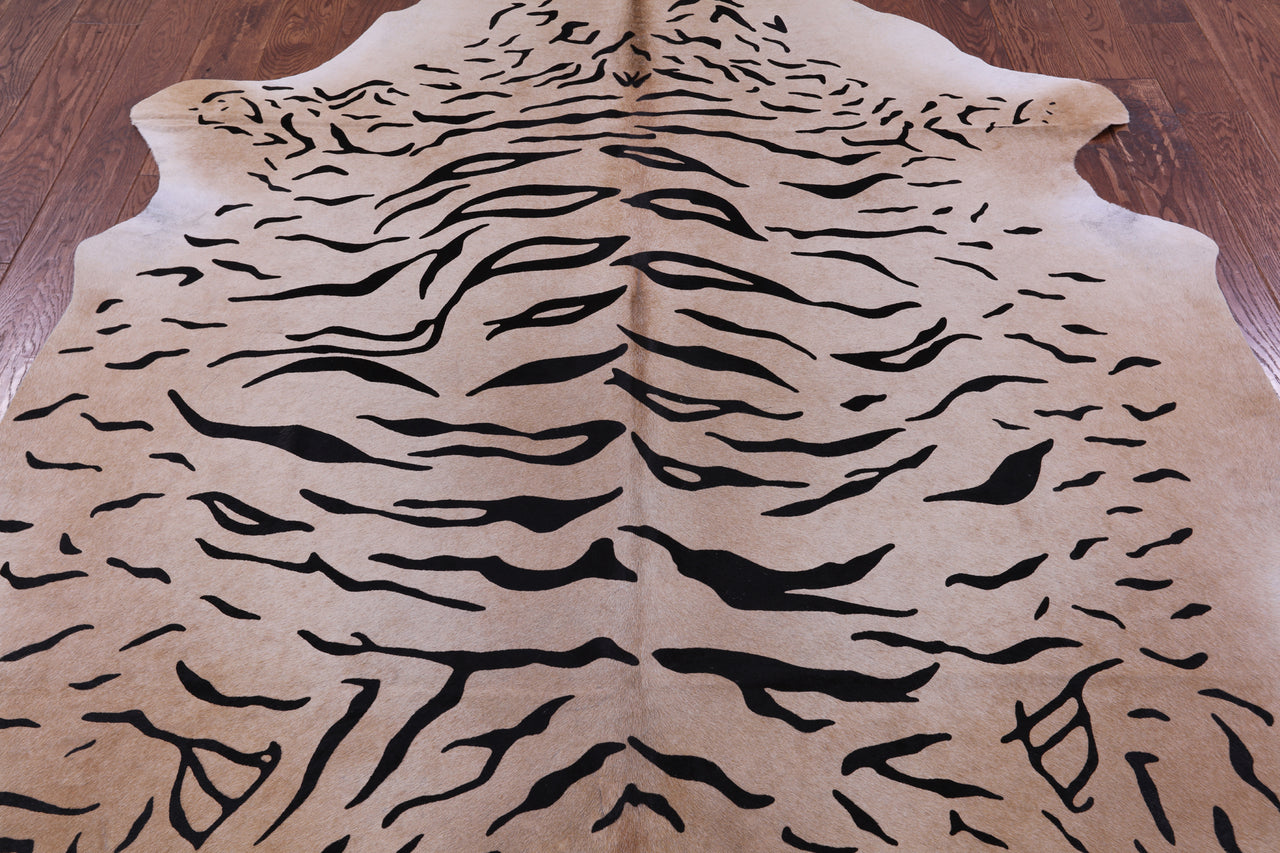 Tiger Animal Print Natural Cowhide Rug - X-Large 7' 6"H x 6' 6"W