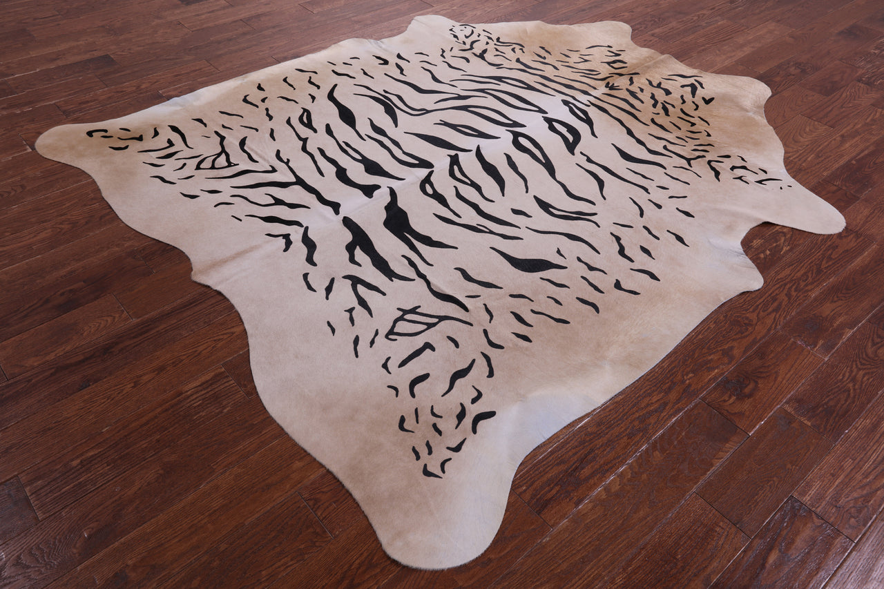 Tiger Animal Print Natural Cowhide Rug - X-Large 7' 5"H x 6' 5"W