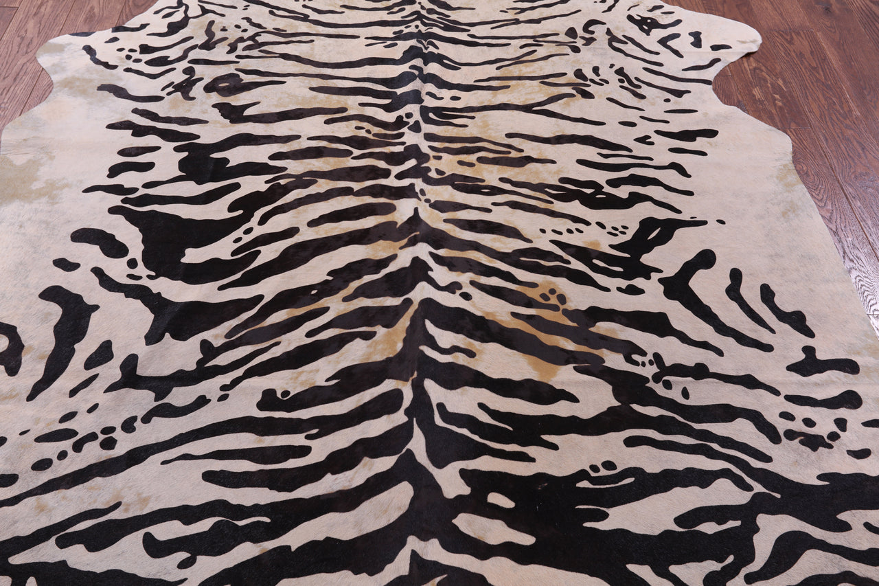 Tiger Animal Print Natural Cowhide Rug - X-Large 7' 4"H x 6' 3"W