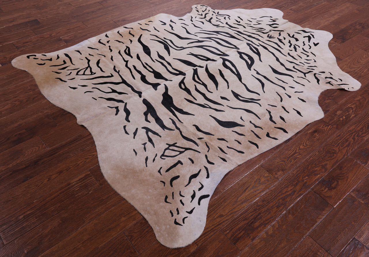 Tiger Animal Print Natural Cowhide Rug - X-Large 7' 1"H x 6' 0"W