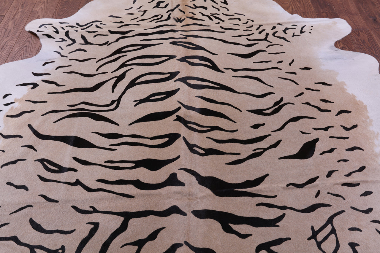 Tiger Animal Print Natural Cowhide Rug - XX-Large 7' 8"H x 6' 10"W