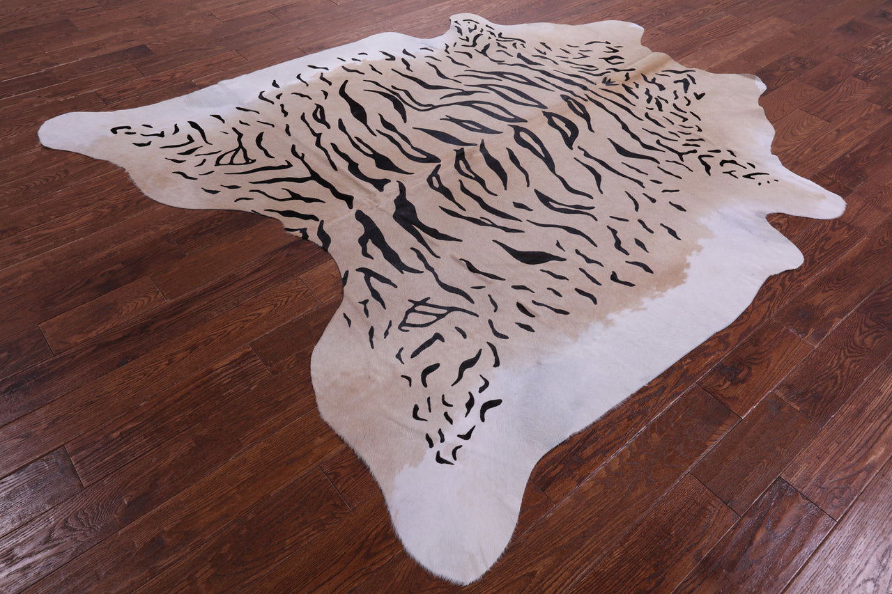 Tiger Animal Print Natural Cowhide Rug - XX-Large 7' 8"H x 6' 10"W