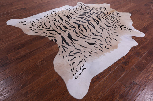 Tiger Animal Print Natural Cowhide Rug - XX-Large 7' 8