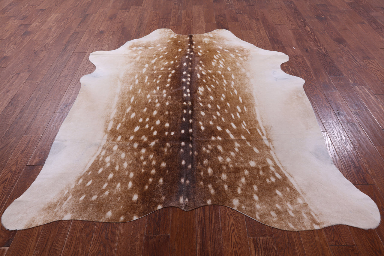 Deer Animal Print Natural Cowhide Rug - X-Large 7' 1"H x 6' 5"W