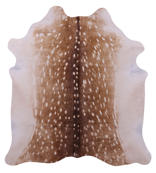 Deer Animal Print Natural Cowhide Rug - X-Large 7' 1"H x 6' 5"W