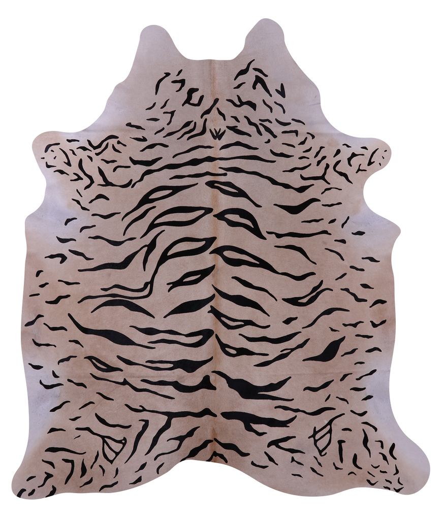 Tiger Animal Print Natural Cowhide Rug - X-Large 7' 0"H x 6' 1"W