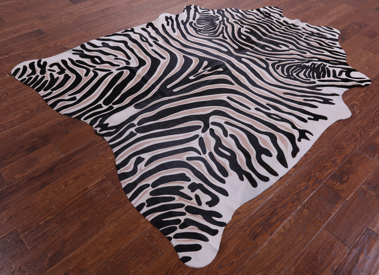 Zebra Animal Print Natural Cowhide Rug - X-Large 7' 4"H x 6' 4"W