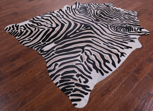 Zebra Animal Print Natural Cowhide Rug - X-Large 7' 4