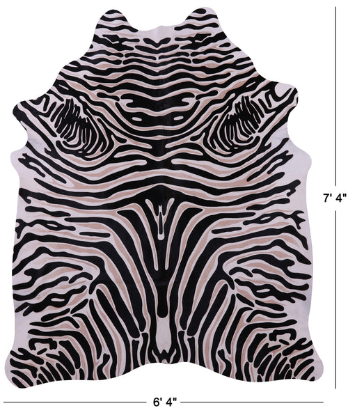 Zebra Animal Print Natural Cowhide Rug - X-Large 7' 4
