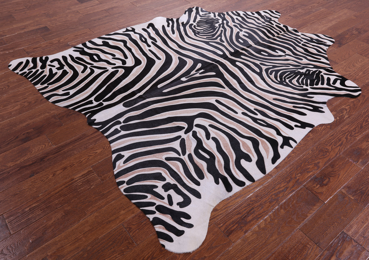 Zebra Animal Print Natural Cowhide Rug - X-Large 7' 6"H x 6' 5"W