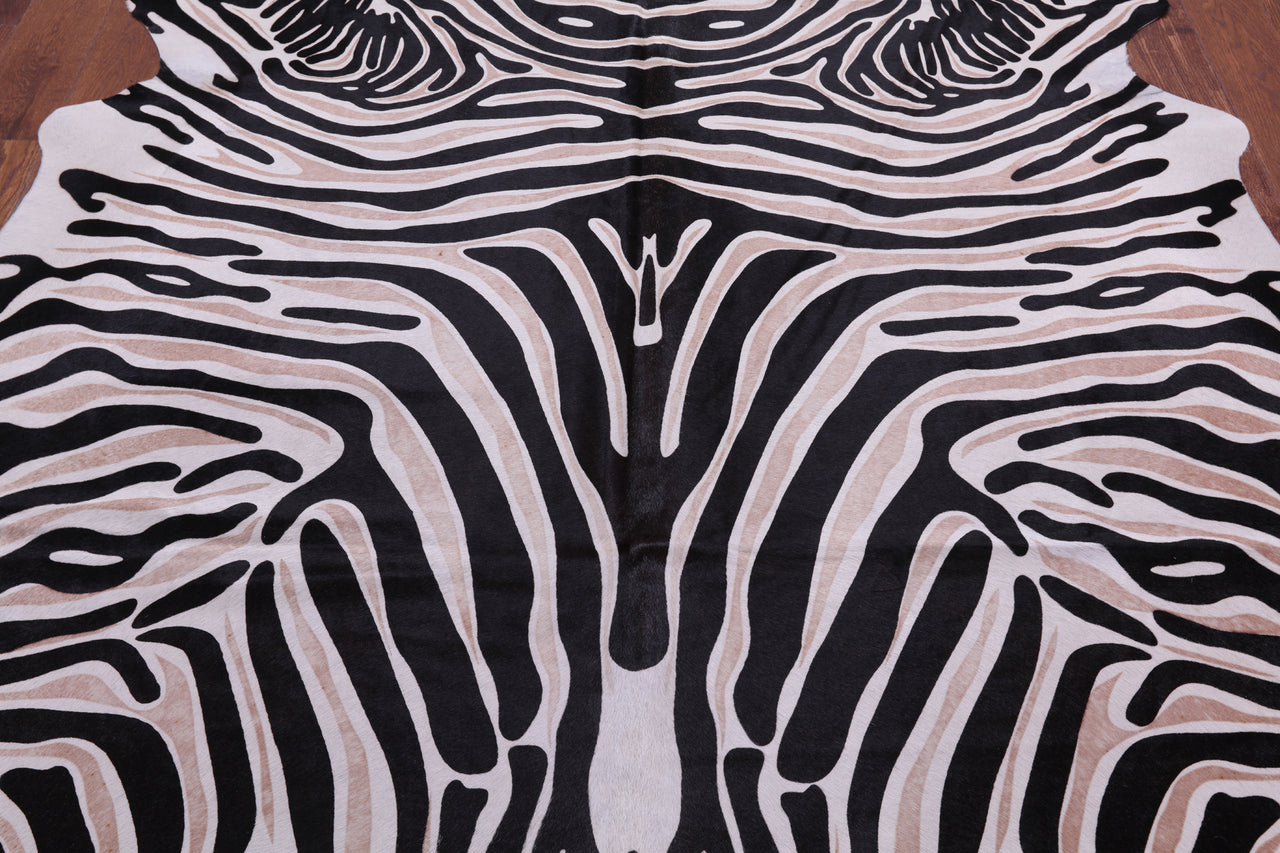 Zebra Animal Print Natural Cowhide Rug - X-Large 7' 6"H x 6' 5"W