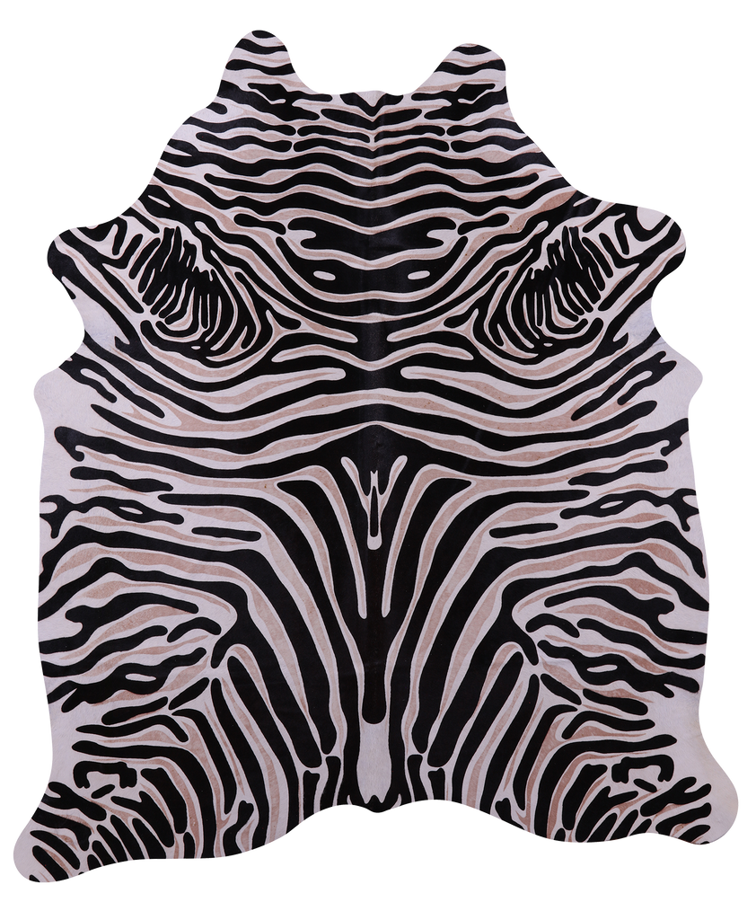 Zebra Animal Print Natural Cowhide Rug - X-Large 7' 6"H x 6' 5"W