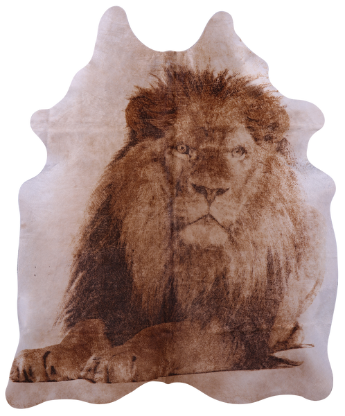 Lion Printed Natural Cowhide Rug - Large 6' 9"H x 5' 8"W