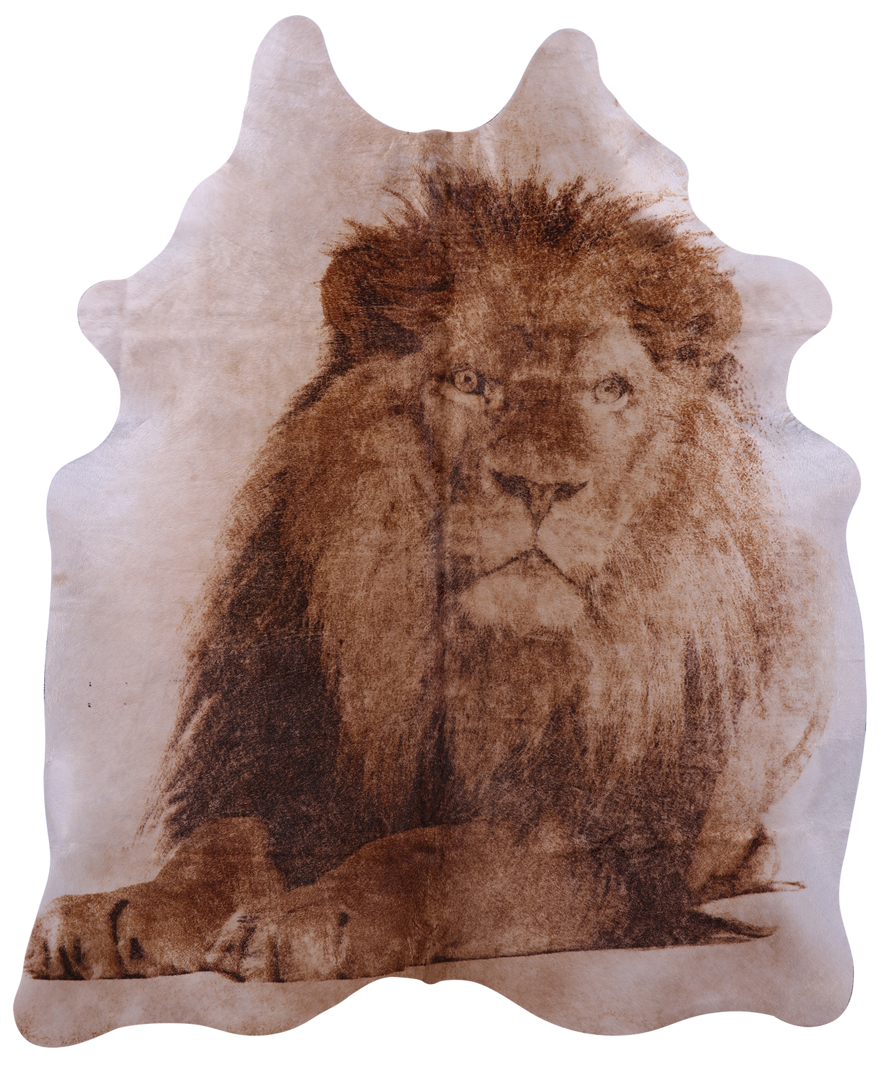 Lion Printed Natural Cowhide Rug - Large 6' 9"H x 5' 8"W